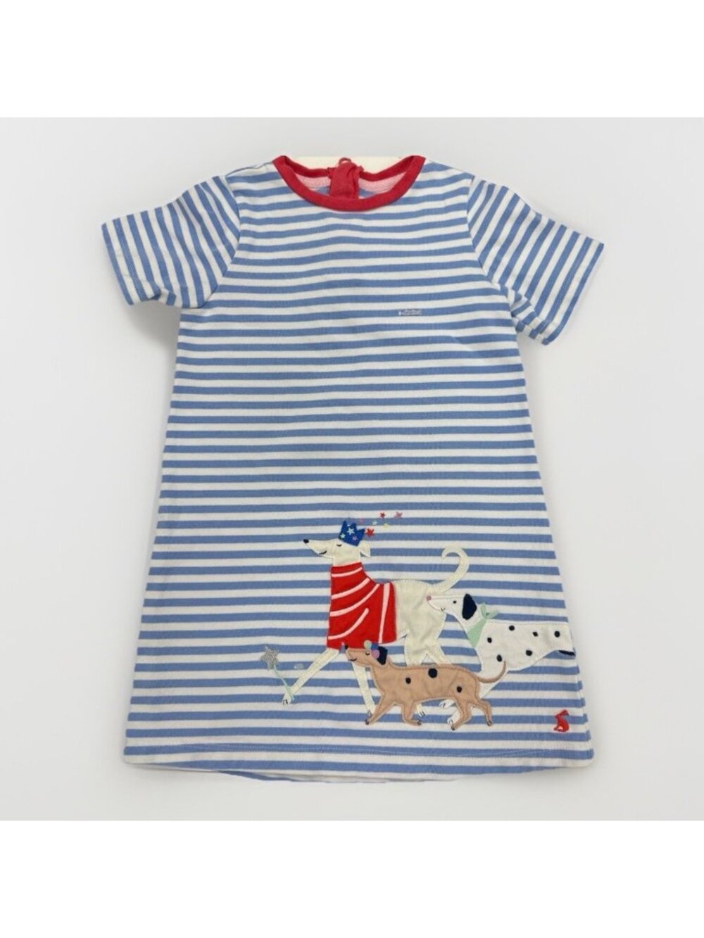 Joules Rosalee Short Sleeve Striped T-Shirt Dress sz 6 100% Cotton Dog Applique